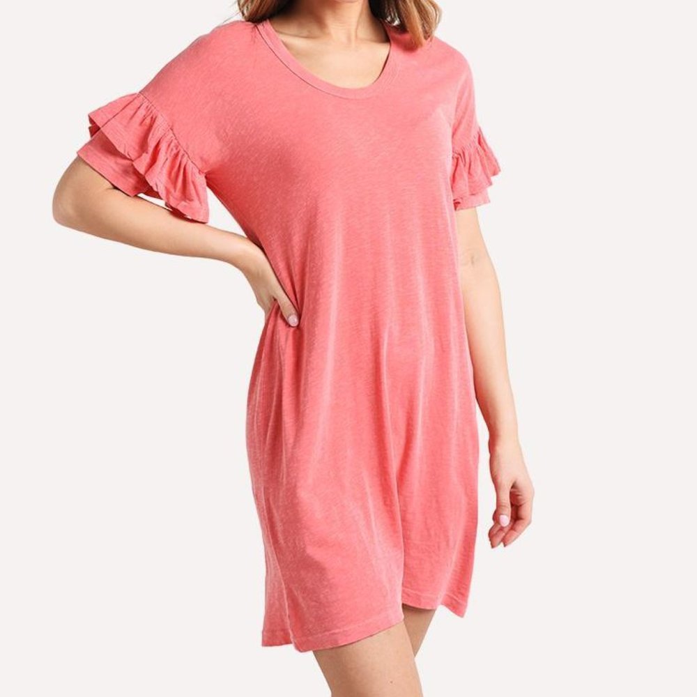 Sundry Short Sleeve Ruffle Shirt Dress NEW - Picture 7 of 12